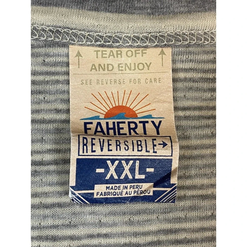 FAHERTY Reversible‎ Striped Long Sleeve Shirt XXL Gray White Cotton Modal